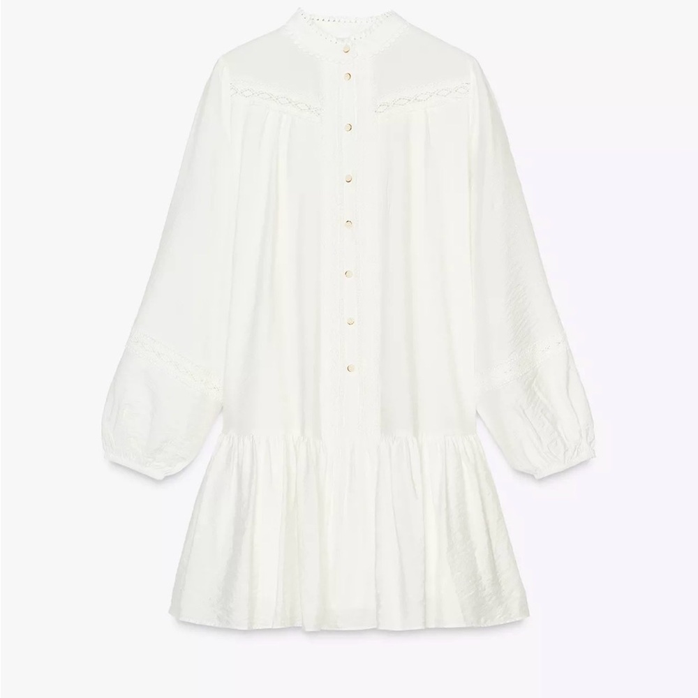 Zara White Button-Front Smocked Mini Dress